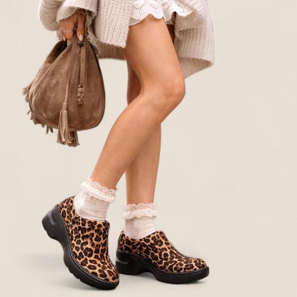 Born Shoes - born leopard clog chunky platform funky boho slip ons shoes | size 6.5